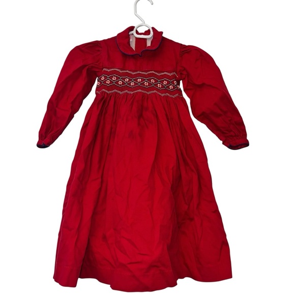 Vintage Will Beth Red corduroy smocked floral 4T Dress “play” - Picture 1 of 5